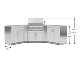 Outdoor Kitchen Stainless-Steel 7 Piece Cabinet Set with 2 Door, Bar, Corner, Grill Cabinet, Platinum Grill, and Countertops