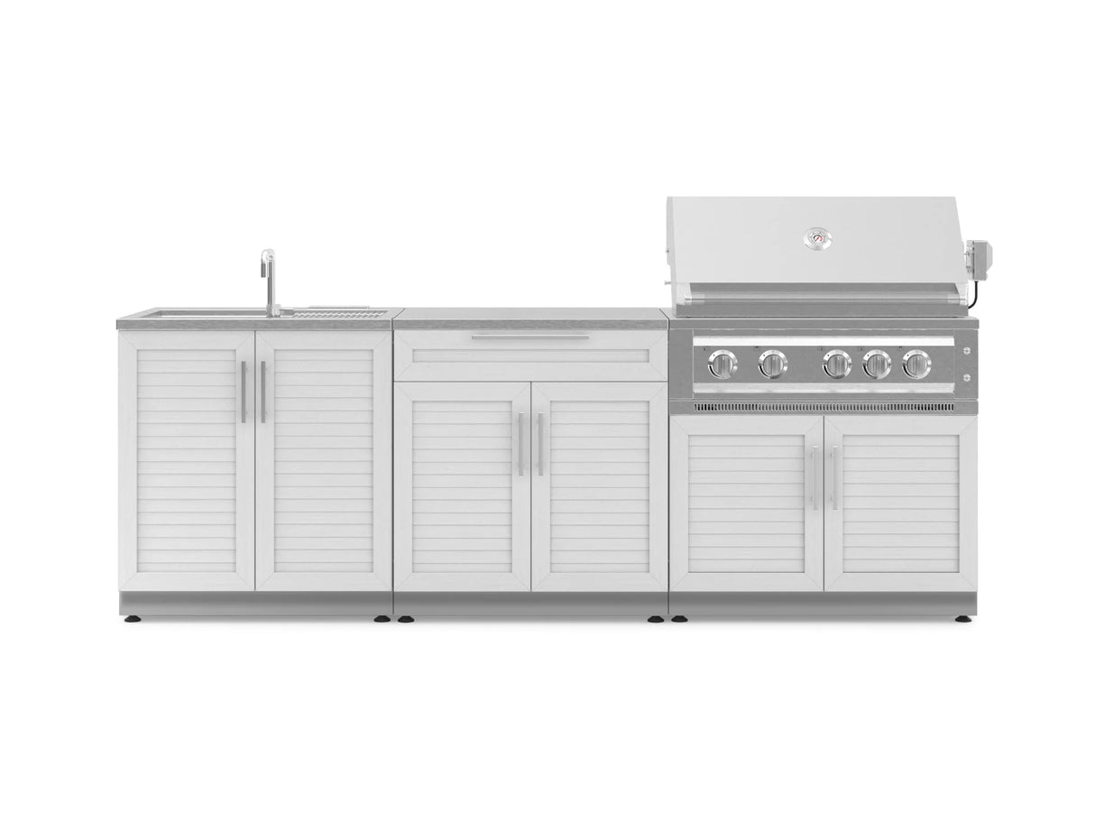 Outdoor Kitchen Stainless-Steel 5 Piece Cabinet Set with Bar, Sink, Grill Cabinet, Platinum Grill, and Countertop