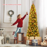 5/6/7/8/9 FT Pre-Lit Artificial Hinged Slim Pencil Christmas Tree-8 ft