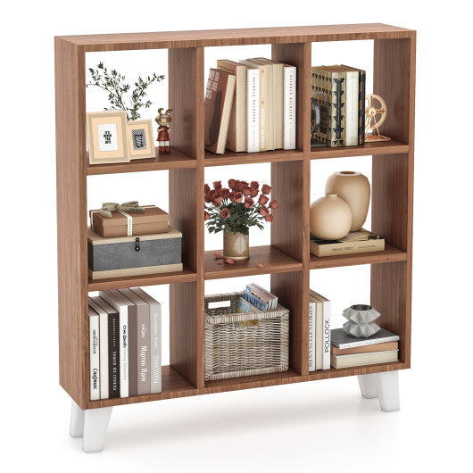9-Cube Bookcase with 6 Removable Shelves and Raised Support Feet-Brown