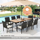 9-Piece Patio Dining Set with Umbrella Hole and 8 Rattan-woven Dining Chairs with Seat Cushions