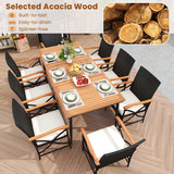 79 Inch Outdoor Acacia Wood Dining Table and 8 Rattan-woven Dining Chairs with Umbrella Hole