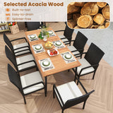 9-Piece Patio Dining Set with Umbrella Hole and 8 Rattan-woven Dining Chairs with Seat Cushions