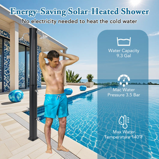 9.3 Gallon Solar Heated Outdoor Shower with Dual Shower Heads-Black