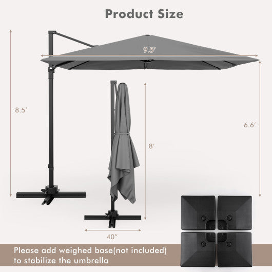 9.5 Feet Square Patio Cantilever Umbrella with 360° Rotation-Gray
