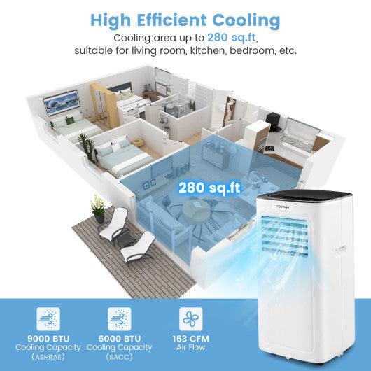 3-in-1 9000 BTU Air Conditioner with Dehumidifier and 24H Timer-White