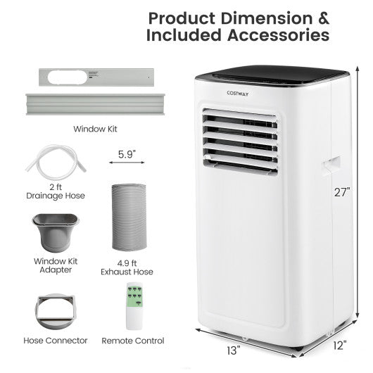 3-in-1 9000 BTU Air Conditioner with Dehumidifier and 24H Timer-White