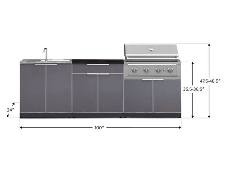 Outdoor Kitchen Aluminum 5 Piece Cabinet Set with Bar, Grill, Sink Cabinet, Performance Grill, and Countertop