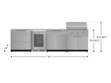 Outdoor Kitchen Stainless Steel 7 Piece Cabinet Set with 3-Drawer, Bar, Grill Cabinet, Performance Grill, Countertops, and Glass Door Fridge