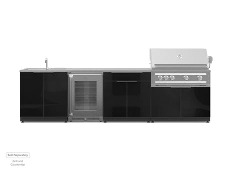 Outdoor Kitchen Aluminum 4 Piece Cabinet Set with Sink, Bar, Grill Cabinet and Fridge