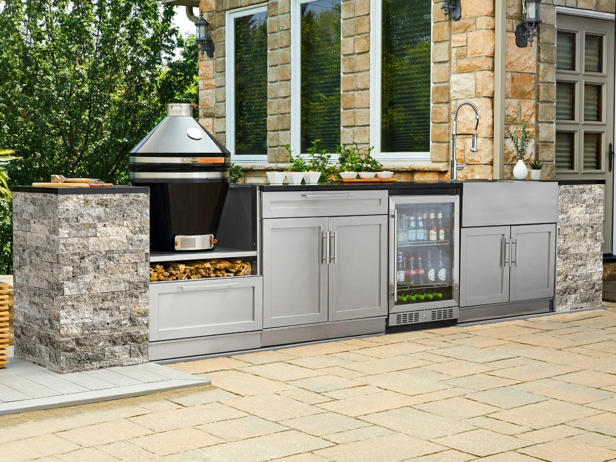 Outdoor Kitchen Signature Series 10 Piece Cabinet Set with 1 Door, Dual Side Burner, 3 Drawer, Sink, Grill and Grill Cabinet