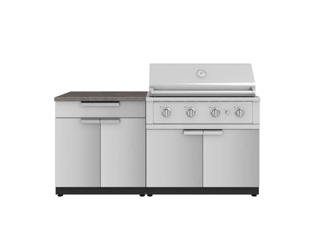 Outdoor Kitchen Stainless-Steel 4 Piece Cabinet Set with Bar, Grill Cabinet, Performance Grill, and Countertop