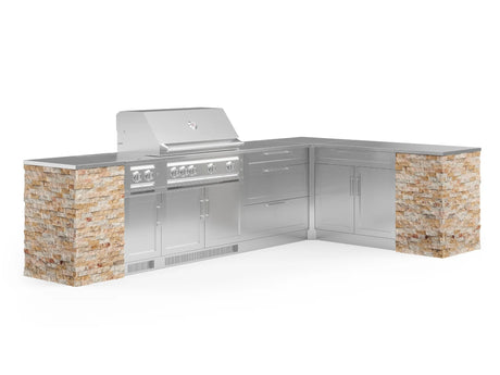 Outdoor Kitchen Signature Series 11 Piece L Shaped Cabinet Set with 3 Drawer, Bar, Dual Side Burner, Grill and Grill Cabinet