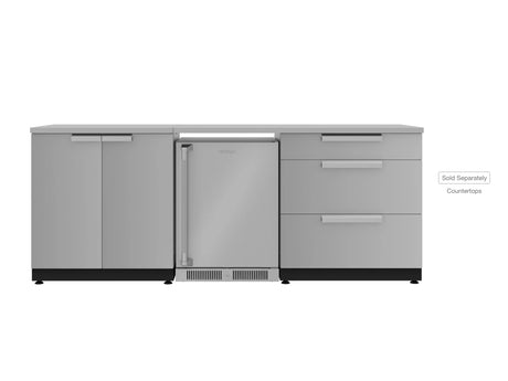 Outdoor Kitchen Stainless Steel 3 Piece Cabinet Set with 3-Drawer, 2-Door Cabinet and Fridge