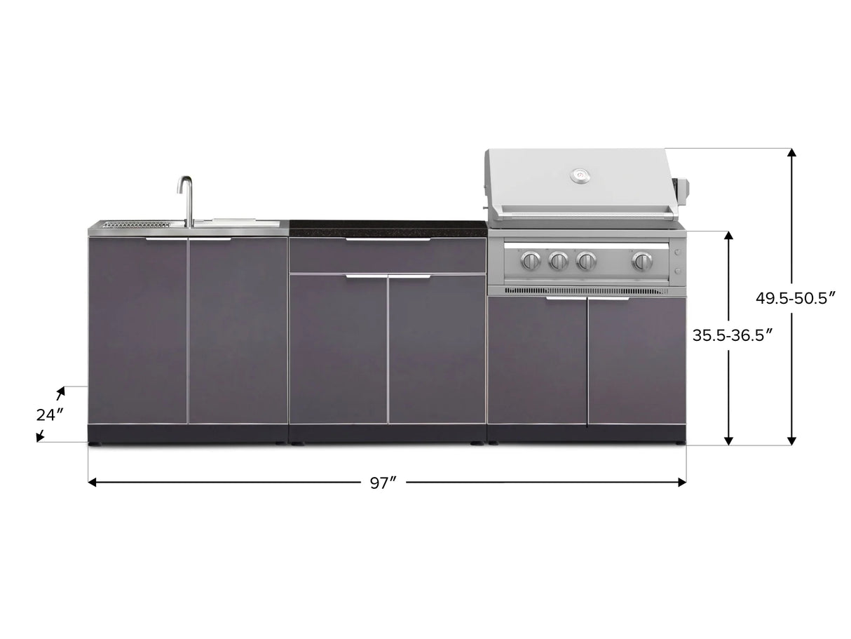 Outdoor Kitchen Aluminum 5 Piece Cabinet Set with Bar, Sink, Grill Cabinet, Platinum Grill, and Countertop