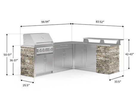 Outdoor Kitchen Signature Series 8 Piece L Shape Cabinet Set with 2 Door, Bar, Platinum Grill and Grill Cabinet