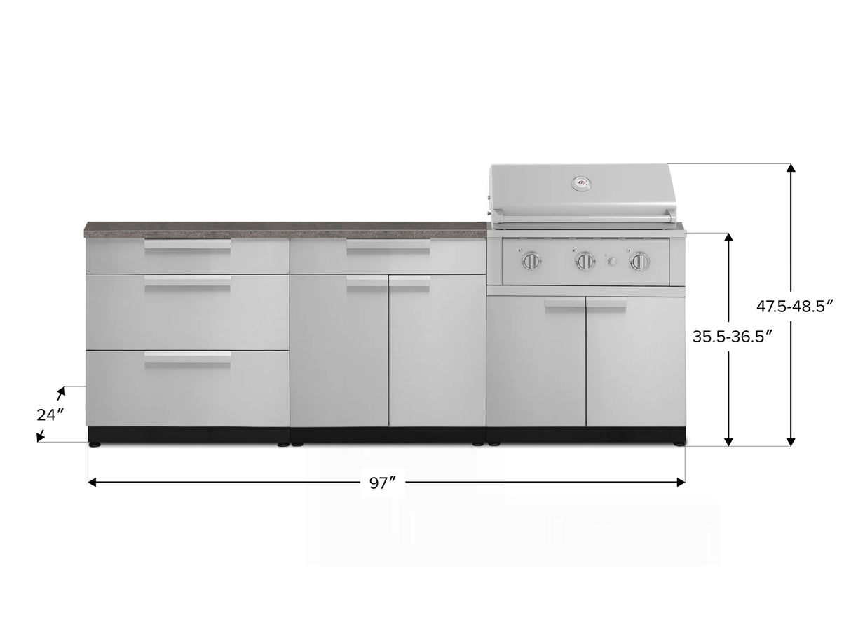 Outdoor Kitchen Stainless-Steel 5 Piece Cabinet Set with 3 Drawer, 2-Door with Drawer, Performance Grill, Grill Cabinet and Countertop