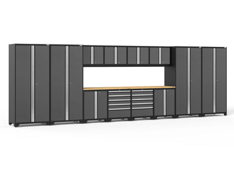 Pro Series 14 Piece Cabinet Set with Lockers, Base, Wall, Tool Drawer Cabinets and 56 In. Worktop