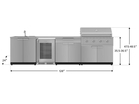 Outdoor Kitchen Stainless Steel 6 Piece Cabinet Set with Sink, Bar, Grill Cabinet, Performance Grill, Countertop and Glass Door Fridge