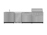 Outdoor Kitchen Stainless Steel 6 Piece Cabinet Set with Sink, Bar, Grill Cabinet, Performance Grill, Countertop and Stainless Steel Door Fridge