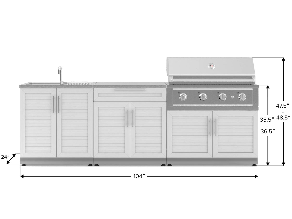 Outdoor Kitchen Stainless-Steel 5 Piece Cabinet Set with Bar, Sink, Grill Cabinet, Performance Grill, and Countertop