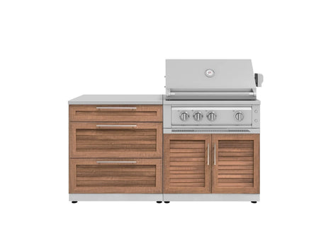 Outdoor Kitchen Stainless-Steel 4 Piece Cabinet Set with 3 Drawer, Grill Cabinet, Platinum Grill, and Countertop