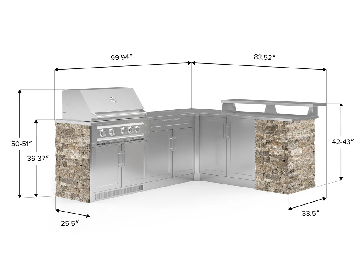 Outdoor Kitchen Signature Series 8 Piece L Shape Cabinet Set with 2 Door, Bar, Platinum Grill and Grill Cabinet