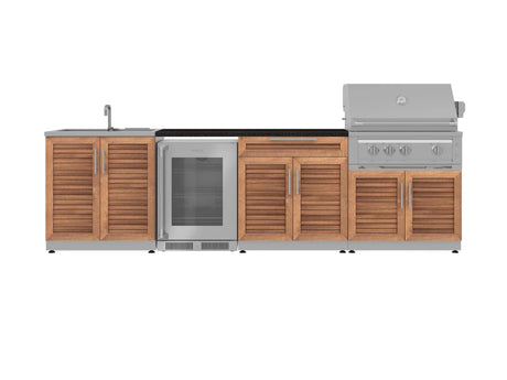 Outdoor Kitchen Stainless Steel 6 Piece Cabinet Set with Sink, Bar, Grill Cabinet, Platinum Grill, Countertop and Glass Door Fridge