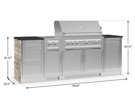 Outdoor Kitchen Signature Series 8 Piece Cabinet Set with Dual Side Burner, 3 Drawer, 1 Door, Platinum Grill and Grill Cabinet