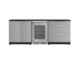 Outdoor Kitchen Stainless Steel 5 Piece Cabinet Set with 3-Drawer, 2-Door Cabinet, Countertops and Fridge