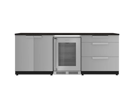 Outdoor Kitchen Stainless Steel 5 Piece Cabinet Set with 3-Drawer, 2-Door Cabinet, Countertops and Fridge