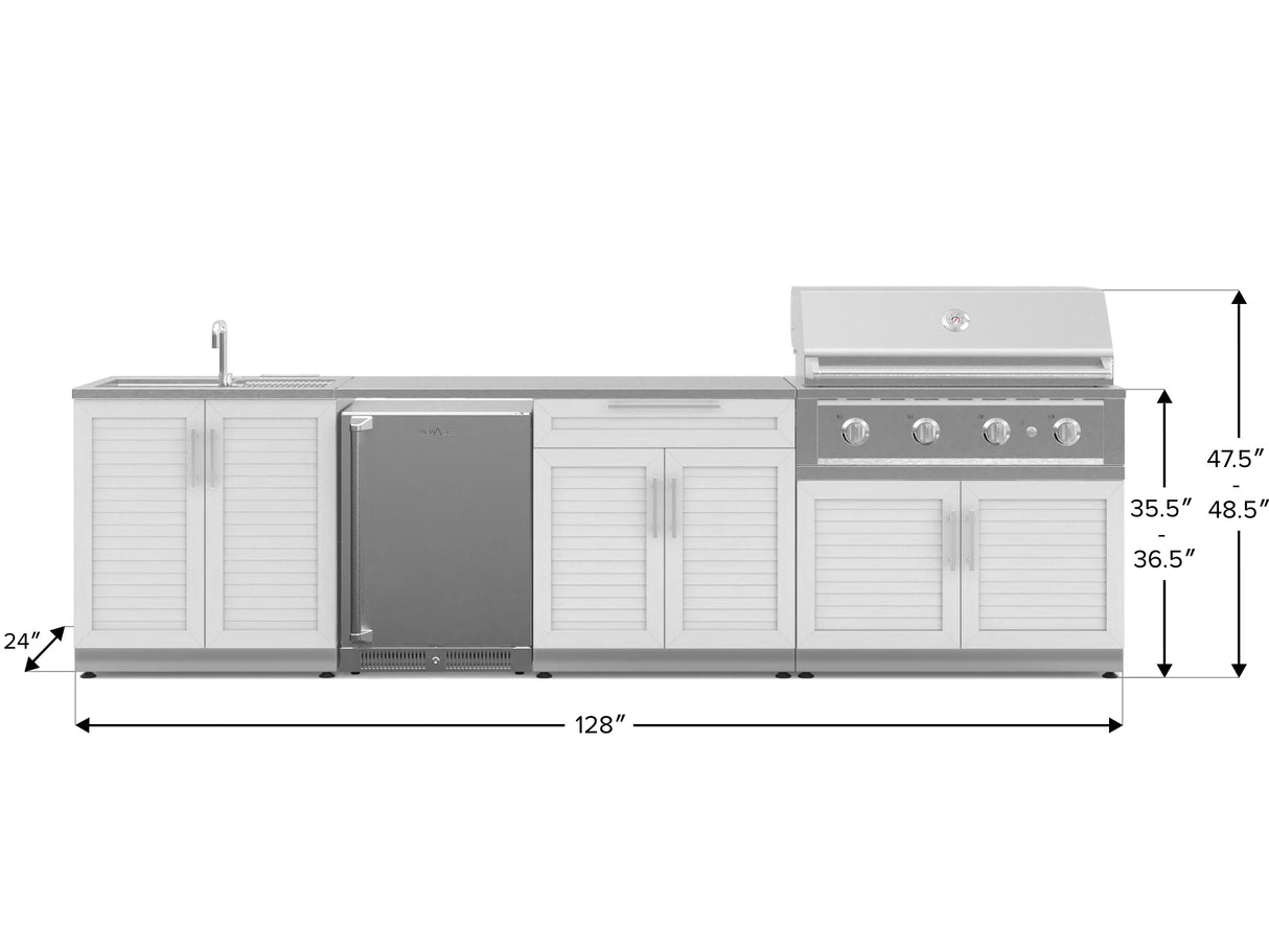 Outdoor Kitchen Stainless Steel 6 Piece Cabinet Set with Sink, Bar, Grill Cabinet, Performance Grill, Countertop and Stainless Steel Door Fridge