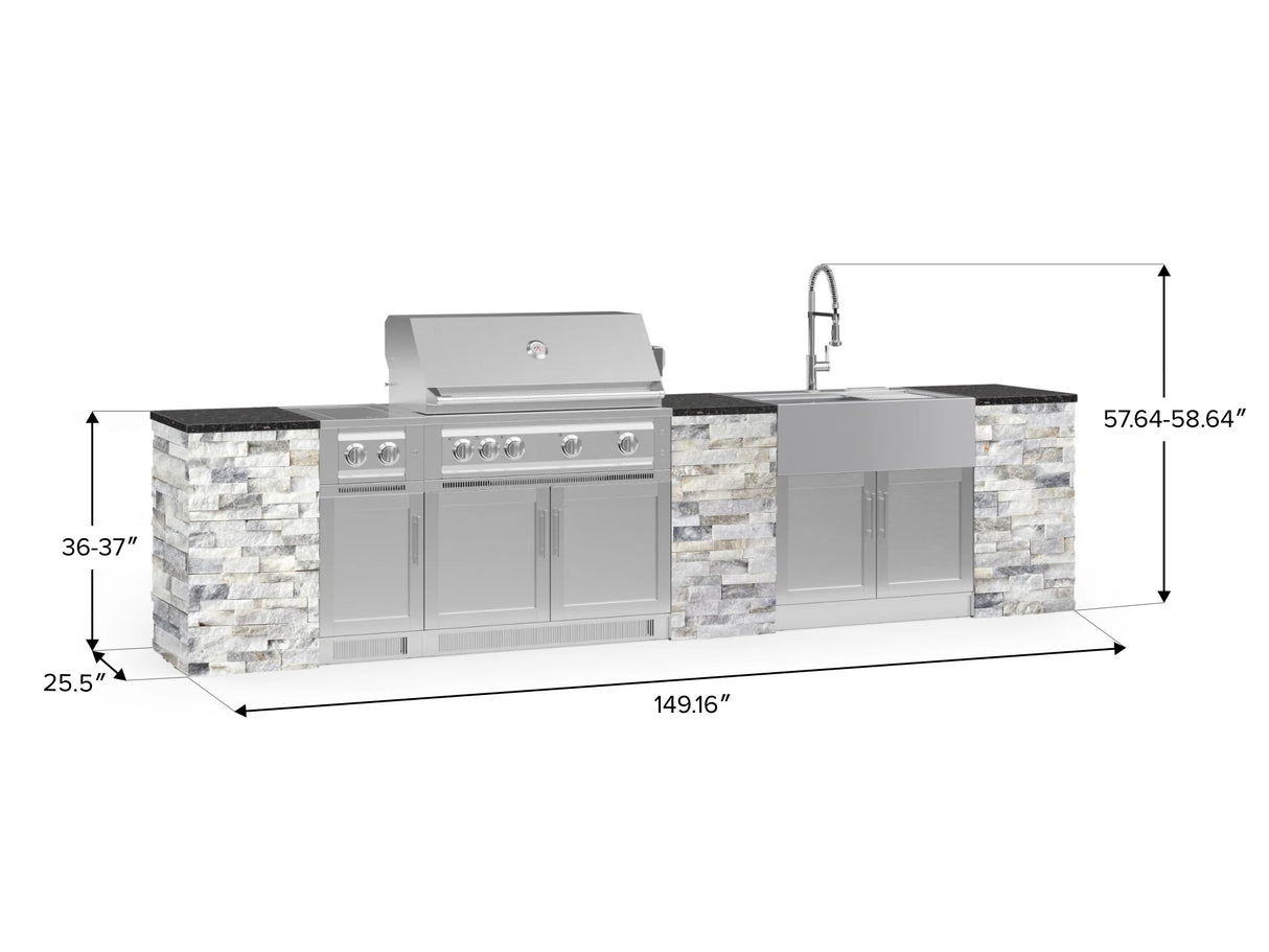 Outdoor Kitchen Signature Series 11 Piece Cabinet Set with Dual Side Burner, Sink, Platinum Grill and Grill Cabinet