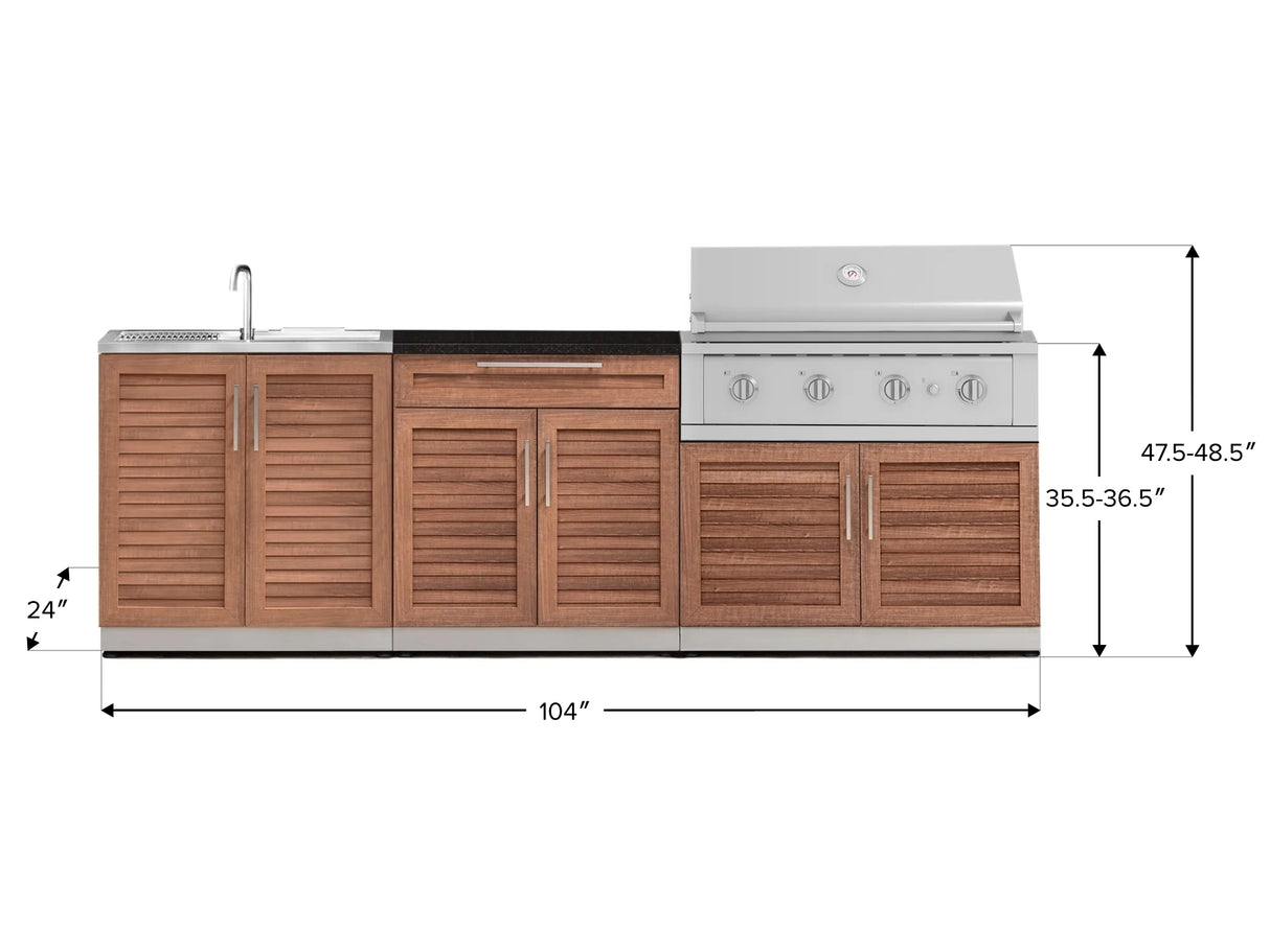 Outdoor Kitchen Stainless-Steel 5 Piece Cabinet Set with Bar, Sink, Grill Cabinet, Performance Grill, and Countertop