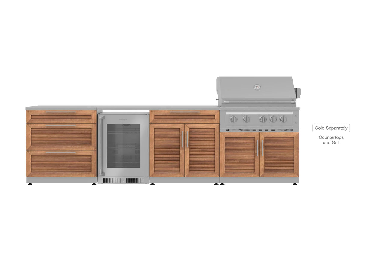 Outdoor Kitchen Stainless Steel 4 Piece Cabinet Set with 3-Drawer, Bar, Grill Cabinet and Fridge