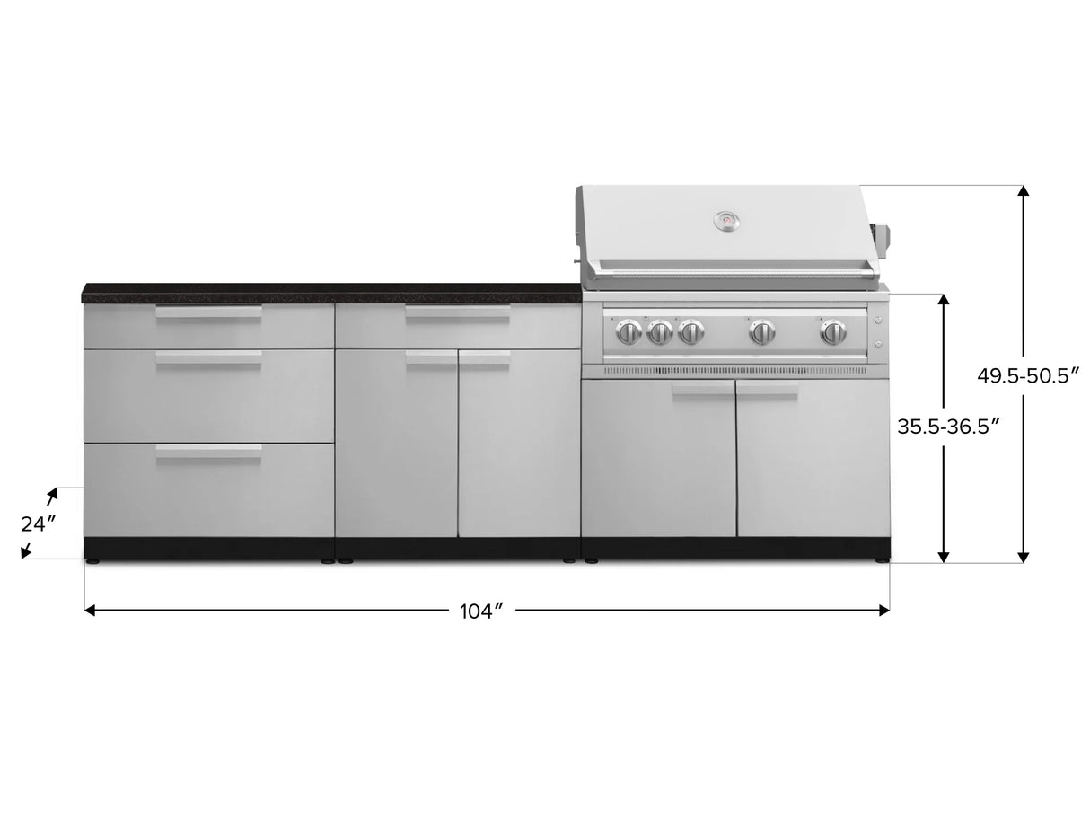 Outdoor Kitchen Stainless-Steel 5 Piece Cabinet Set with 3 Drawer, 2-Door with Drawer, Grill Cabinet, Platinum Grill and Countertop