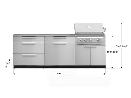 Outdoor Kitchen Stainless-Steel 5 Piece Cabinet Set with with 3-Drawer, Bar, Grill Cabinet, Platinum Grill and Countertop