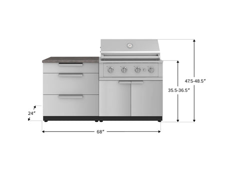 Outdoor Kitchen Stainless-Steel 4 Piece Cabinet Set with 3 Drawer, Grill Cabinet, Performance Grill, and Countertop