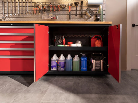 Pro Series 6 Piece Cabinet Set with Base, Wall Cabinet, Locker and Stainless Steel Door Fridge