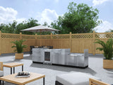 Outdoor Kitchen Stainless Steel 4 Piece Cabinet Set with 3-Drawer, Bar, Grill Cabinet and Fridge