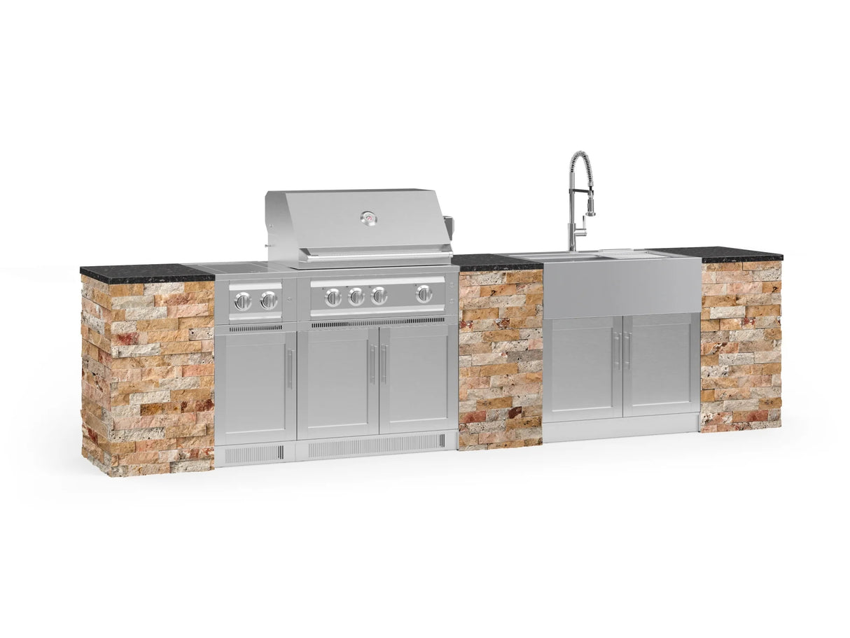 Outdoor Kitchen Signature Series 11 Piece Cabinet Set with Dual Side Burner, Sink, Platinum Grill and Grill Cabinet