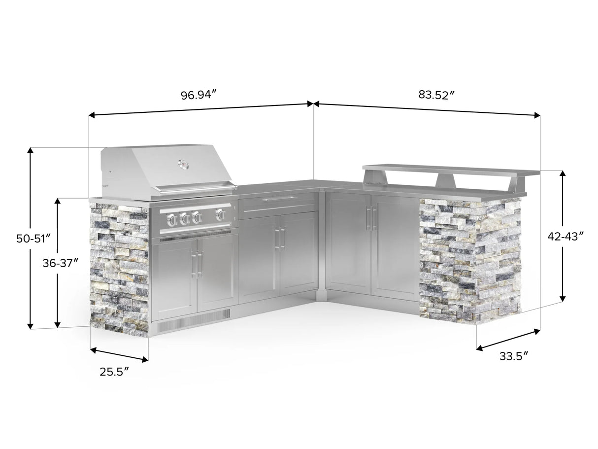 Outdoor Kitchen Signature Series 8 Piece L Shape Cabinet Set with 2 Door, Bar, Platinum Grill and Grill Cabinet