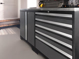 Pro Series 7 Piece Cabinet Set with Base, Wall, Tool Drawer Cabinet, Lockers and 56 In. Worktop