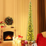 5/6/7/8/9 Feet Pre-lit Pencil Artificial Christmas Tree with 150/180/200//300/400 Warm White LED Lights-9 ft