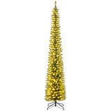 5/6/7/8/9 Feet Pre-lit Pencil Artificial Christmas Tree with 150/180/200//300/400 Warm White LED Lights-9 ft