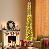 5/6/7/8/9 Feet Pre-lit Pencil Artificial Christmas Tree with 150/180/200//300/400 Warm White LED Lights-9 ft