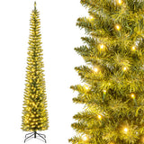 5/6/7/8/9 Feet Pre-lit Pencil Artificial Christmas Tree with 150/180/200//300/400 Warm White LED Lights-9 ft