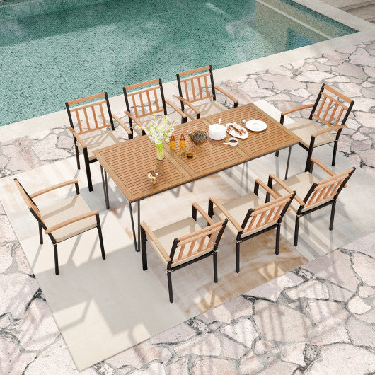 9-Piece Patio Dining Set 35.5 Inch Acacia Wood Table with Umbrella Hole and 24-Inch Wide Chairs
