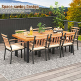 9 Pieces Patio Dining Set 39.5 Inch Acacia Wood Table with Umbrella Hole and 24-Inch Wide Chairs