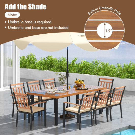 9 Pieces Patio Dining Set 39.5 Inch Acacia Wood Table with Umbrella Hole and 24-Inch Wide Chairs